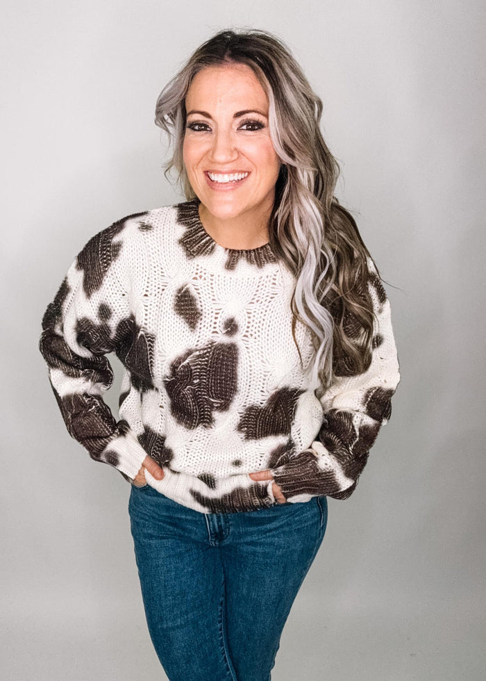 Animal Print Cable Knit Sweater