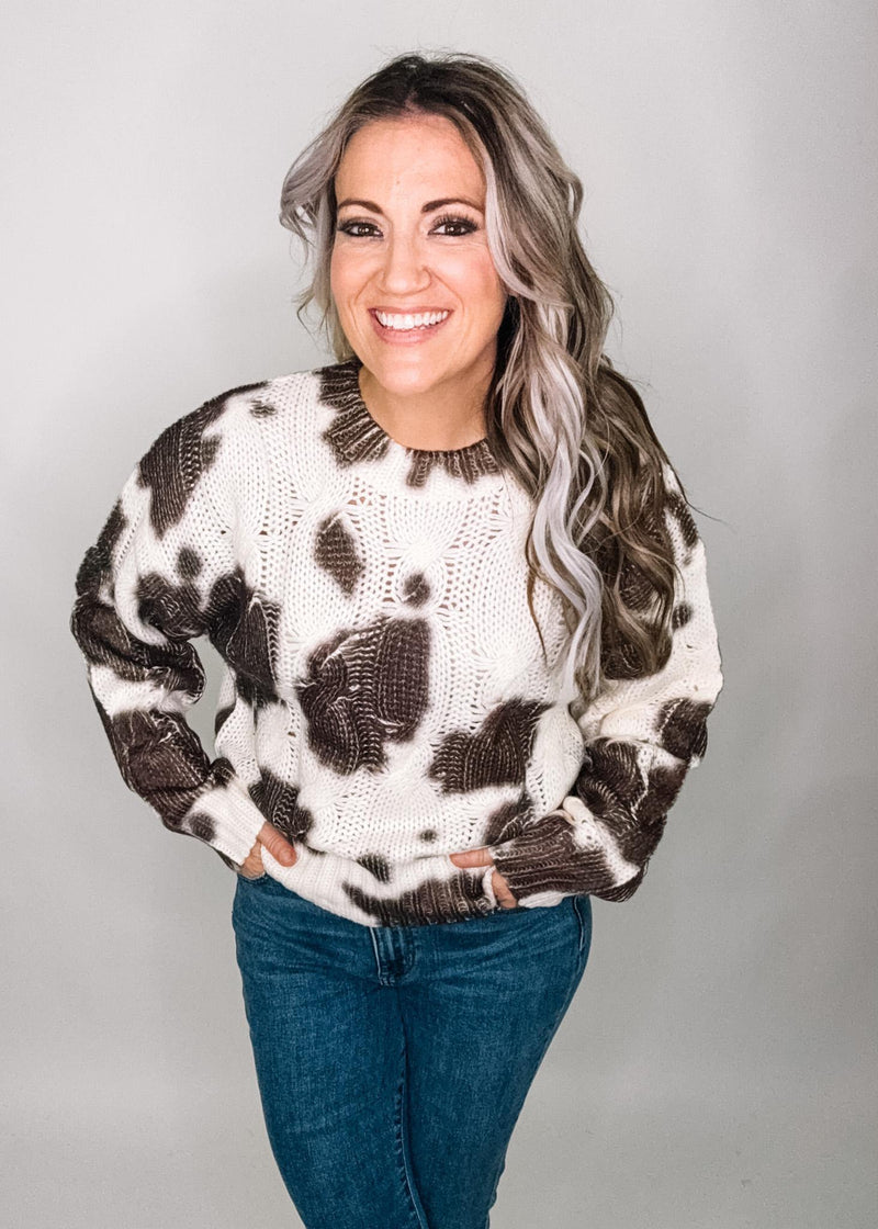 Animal Print Cable Knit Sweater
