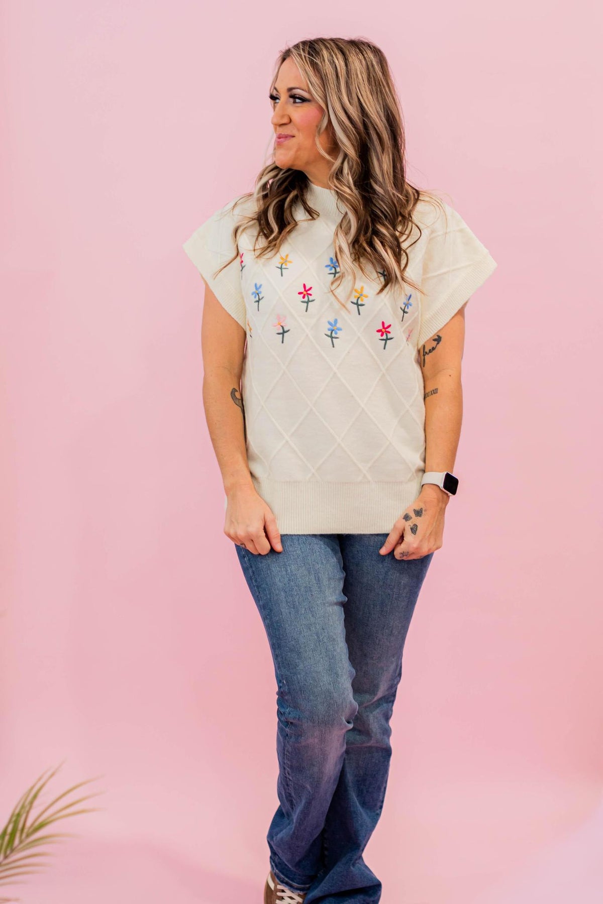 Floral Detail Sweater Vest Top