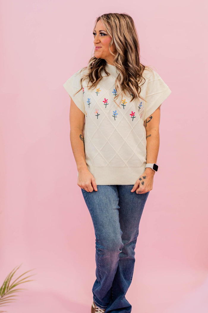 Floral Detail Sweater Vest Top