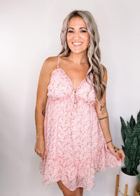 Pink Chiffon Ruffle Trim Mini Dress