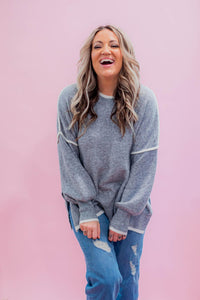 Heather Grey Contrast Stitch Chunky Sweater