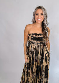 Satin Strapless Smocked Wide Leg Jumpsuit