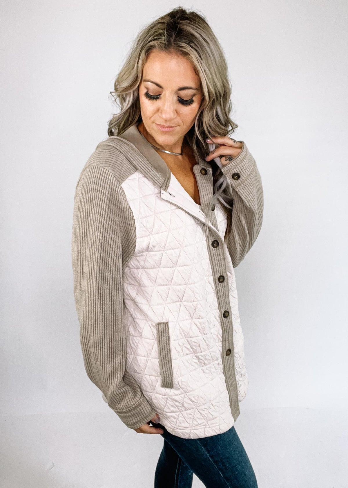 Quilted Ribbed Button Down Jacket