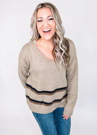BLACK FRIDAY Taupe Knit Top with Stripe