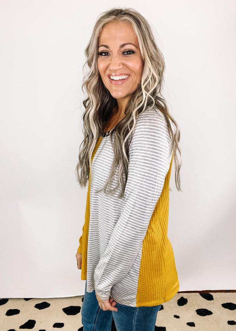 Mustard Thermal Waffle Knit Top