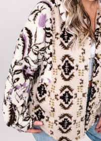 Oatmeal and Purple Mixed Print Shacket