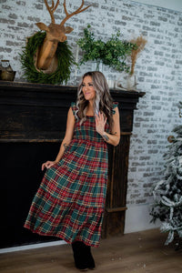 Holiday Plaid Smocked Tiered Midi Dress