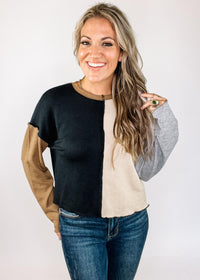 Long Sleeve Fall Color Block Top