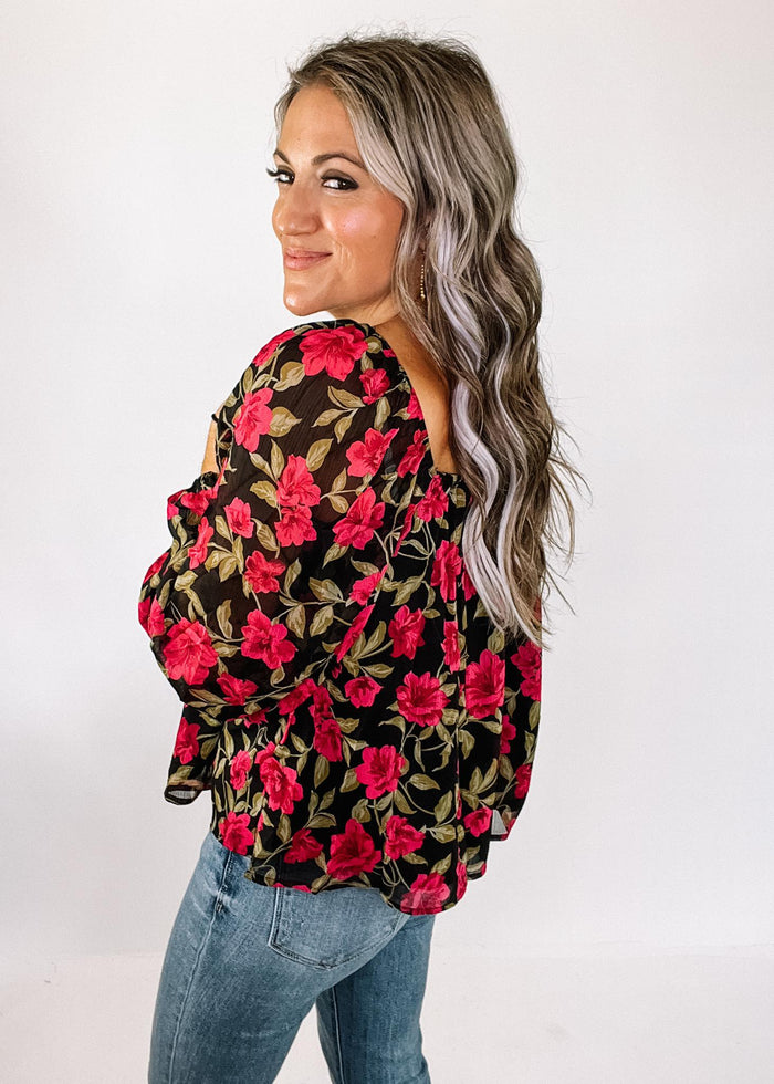 Fuchsia Floral Sweetheart Blouse