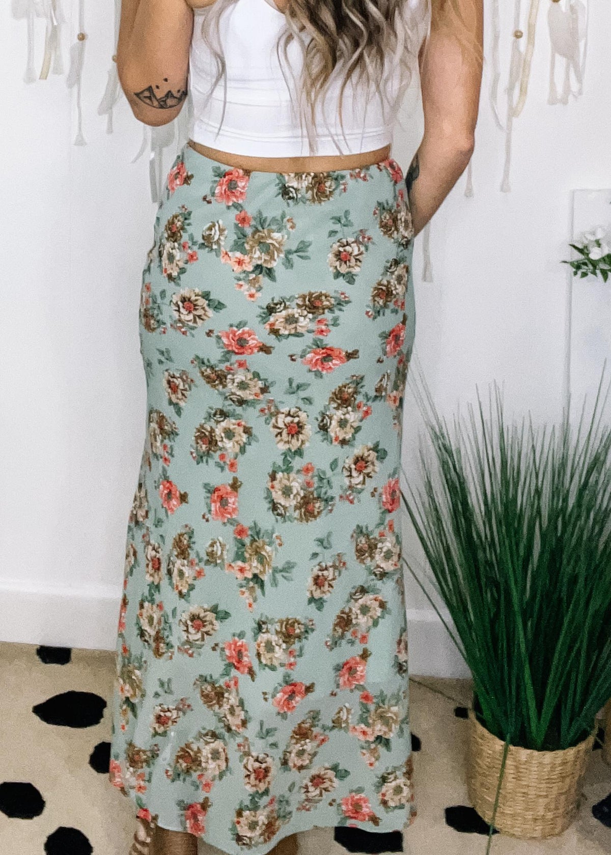 Sage Floral Midi Skirt