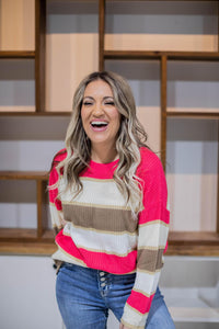 Hot Pink and Taupe Stripe Classic Knit