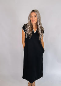 Black Embroider Trim Maxi with Collar