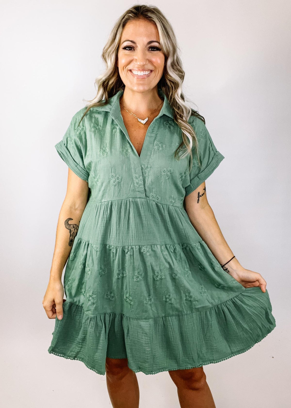 Mint Mixted Texture Babydoll Dress