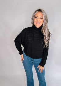 Black Textured Stripe Long Sleeve Dolman