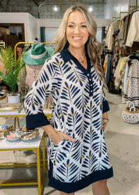 Navy Half Sleeve Printed Mini Dress