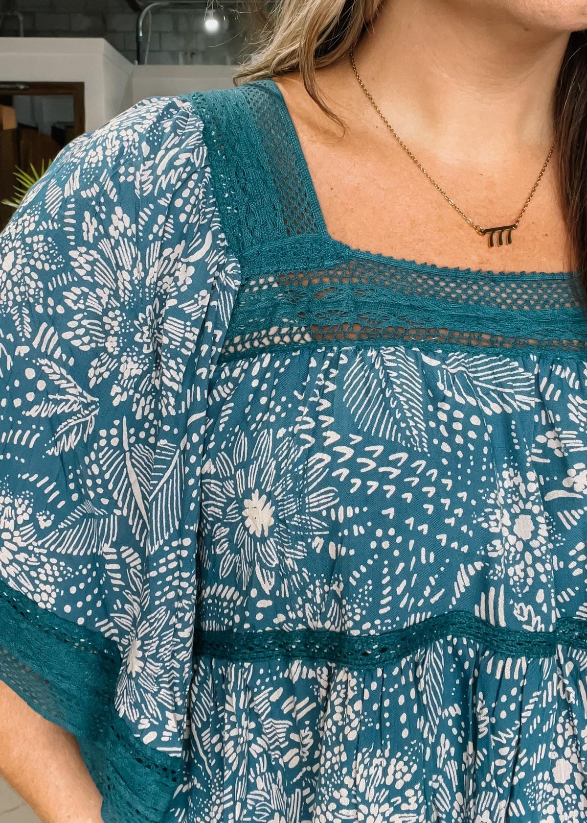 Jade Lace Trim Tunic Top