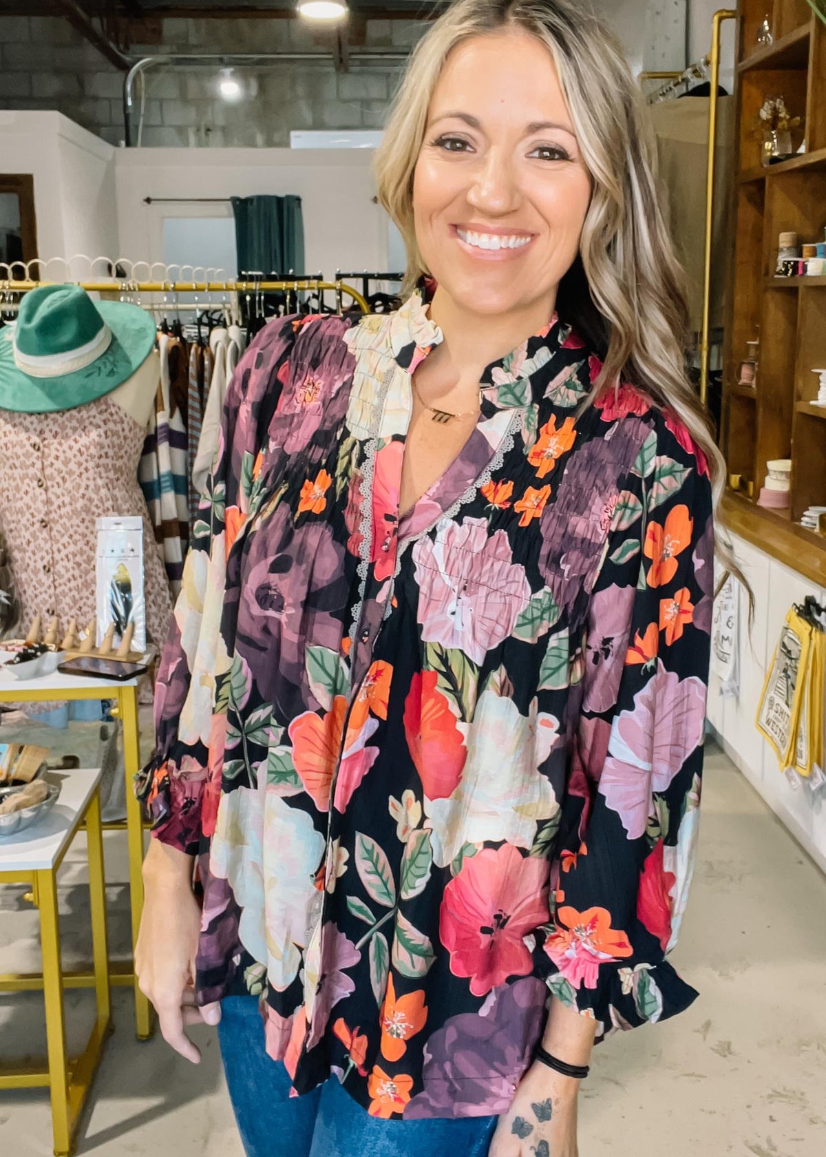 Floral Button Front Boho Blouse