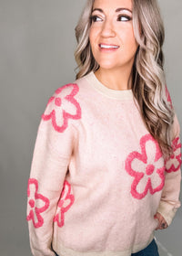 BLACK FRIDAY- Cream Pink Floral Sweater