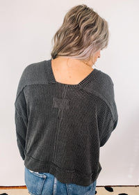 Oversized Two Toned Otto Ribbed Knit Top