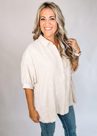Cream Textured Button Down