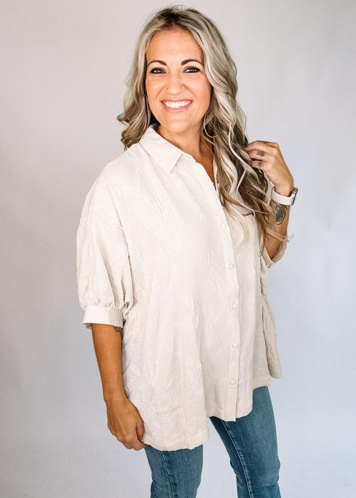 Cream Textured Button Down