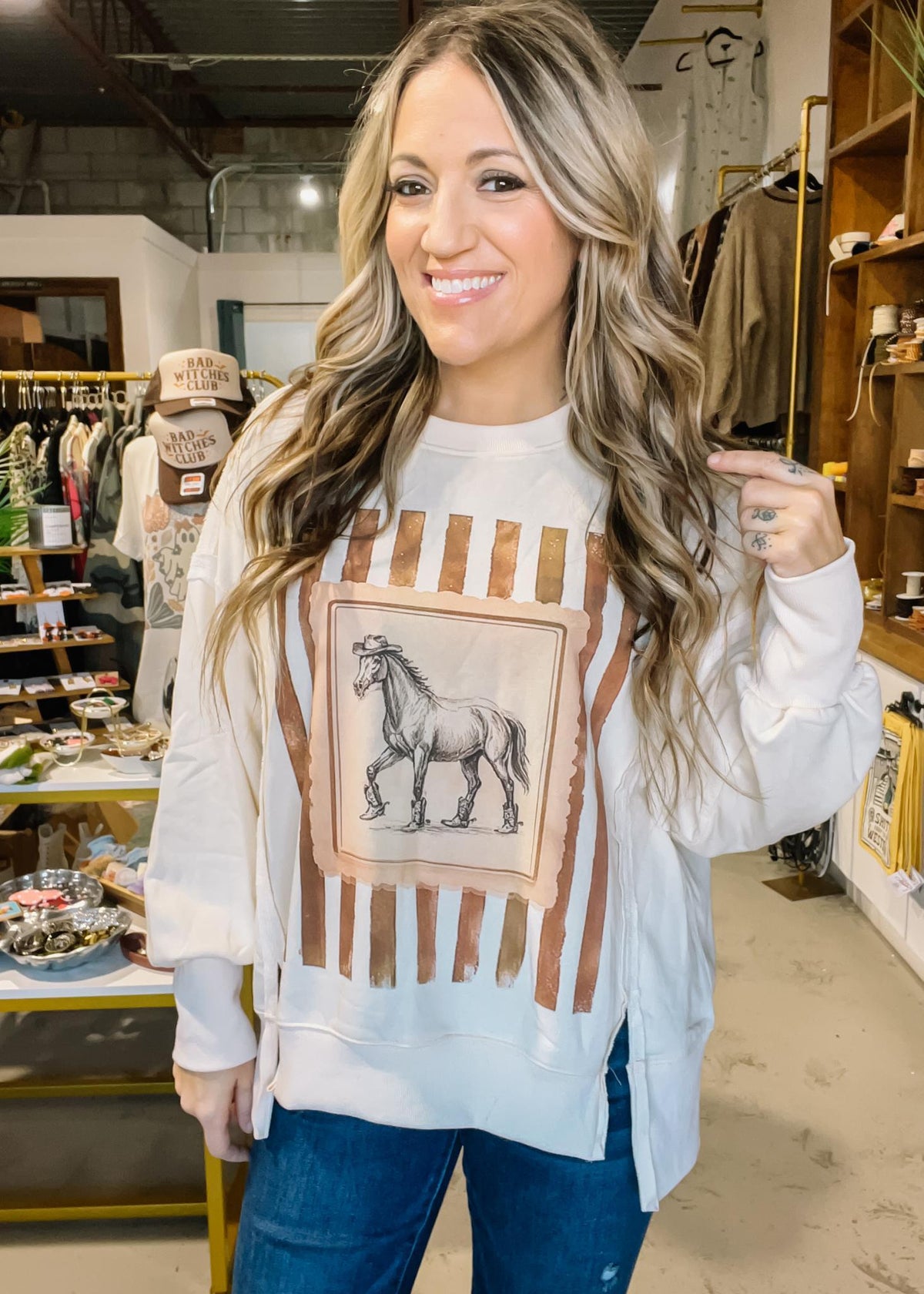 Ivory Vintage Rodeo Horse Pullover