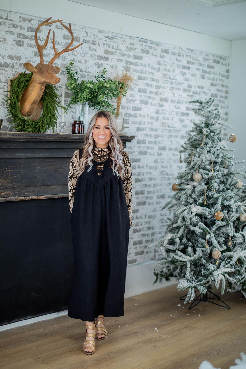 Black Wide Leg Jumpsuit with Ribbon Detail