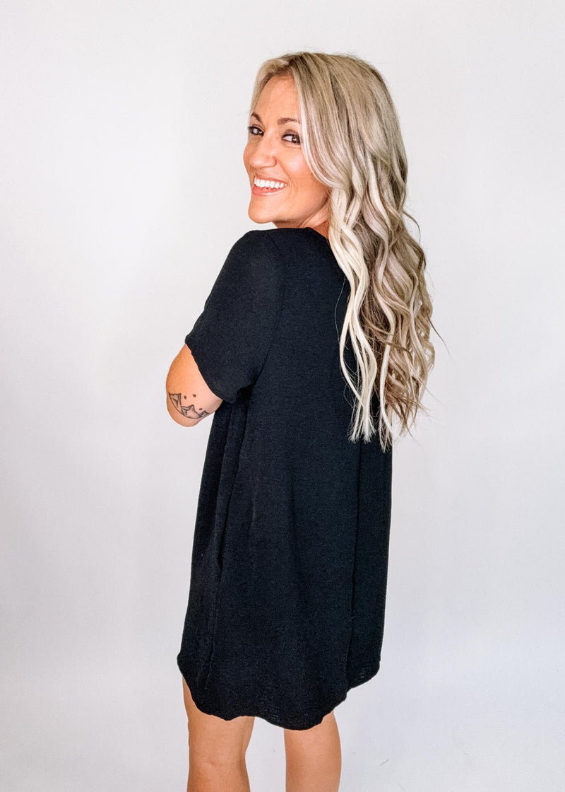 Black Airflow Mini Dress with Pockets