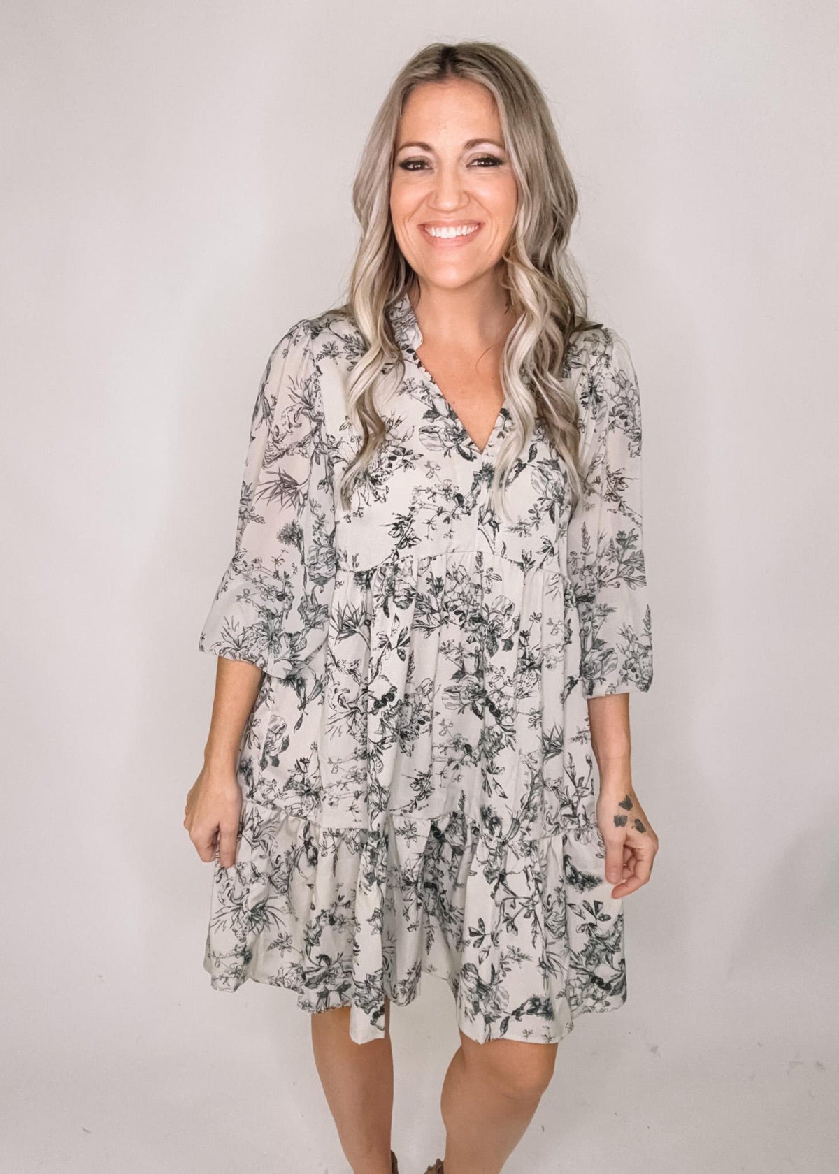 BLACK FRIDAY- Cream Printed Mini Dress