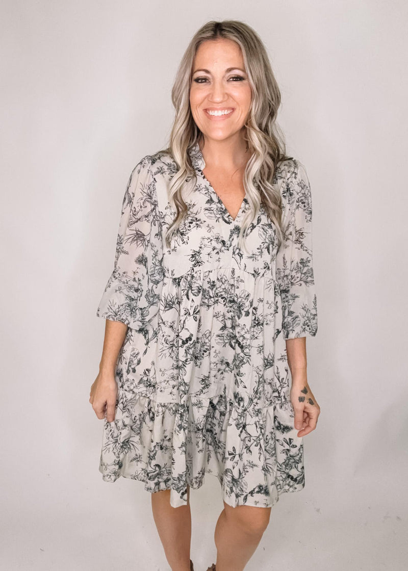 BLACK FRIDAY- Cream Printed Mini Dress