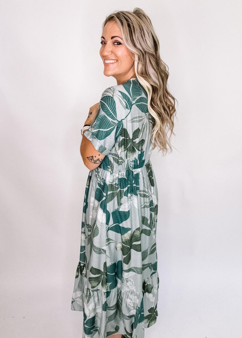 Sage Multi Floral Print Midi Dress