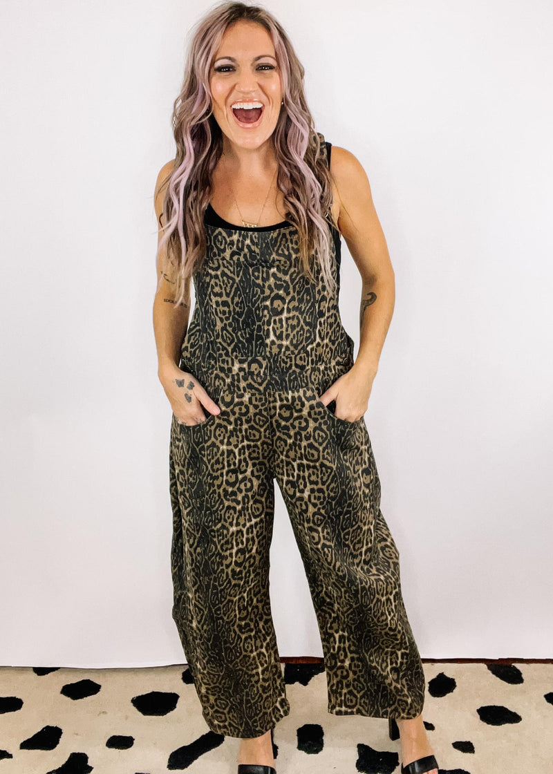 Leopard Print Denim Overalls