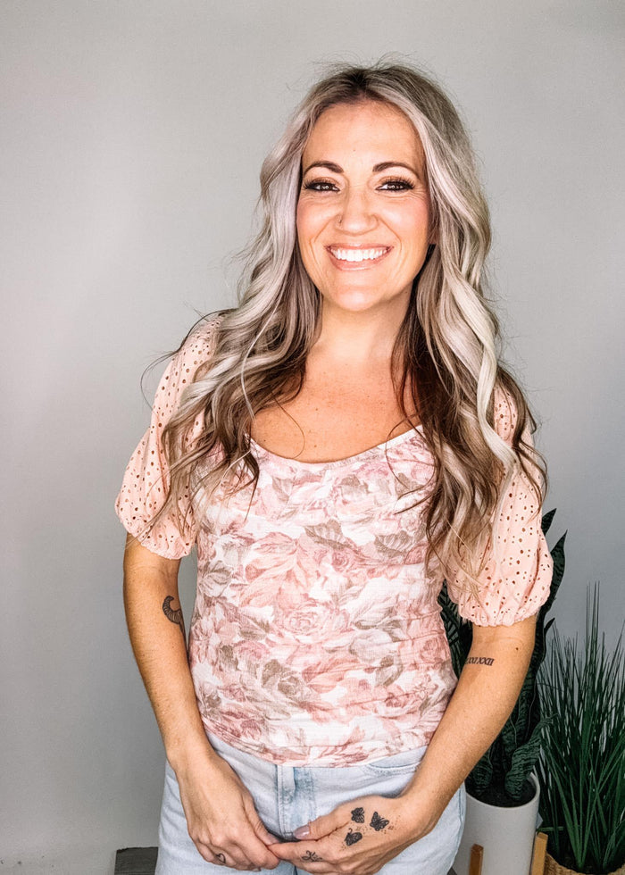 Blush Eyelet Sleeve Top