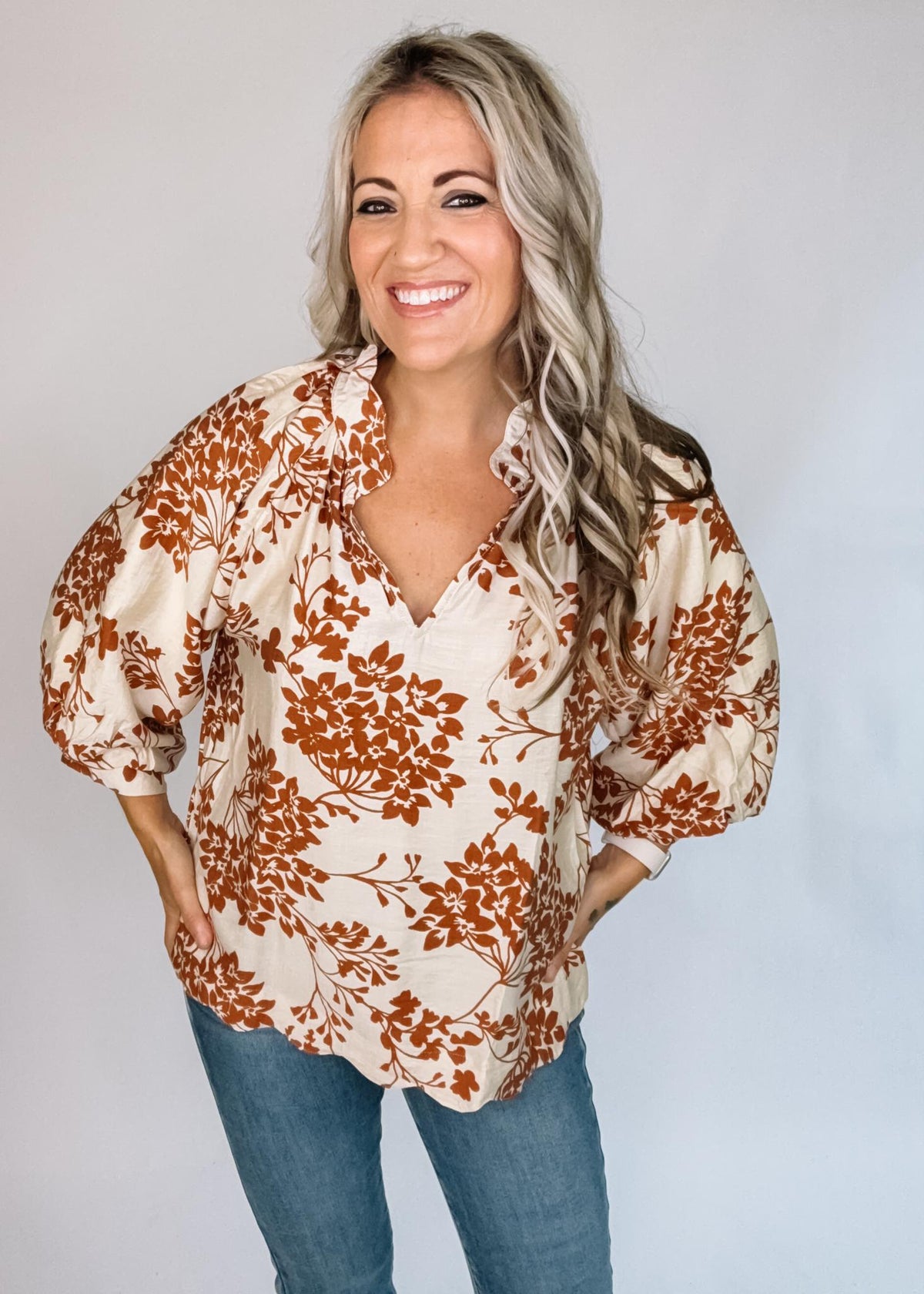 Cream and Caramel Floral Top