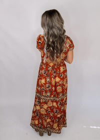 Short Sleeve Fall Printed Maxi Dress