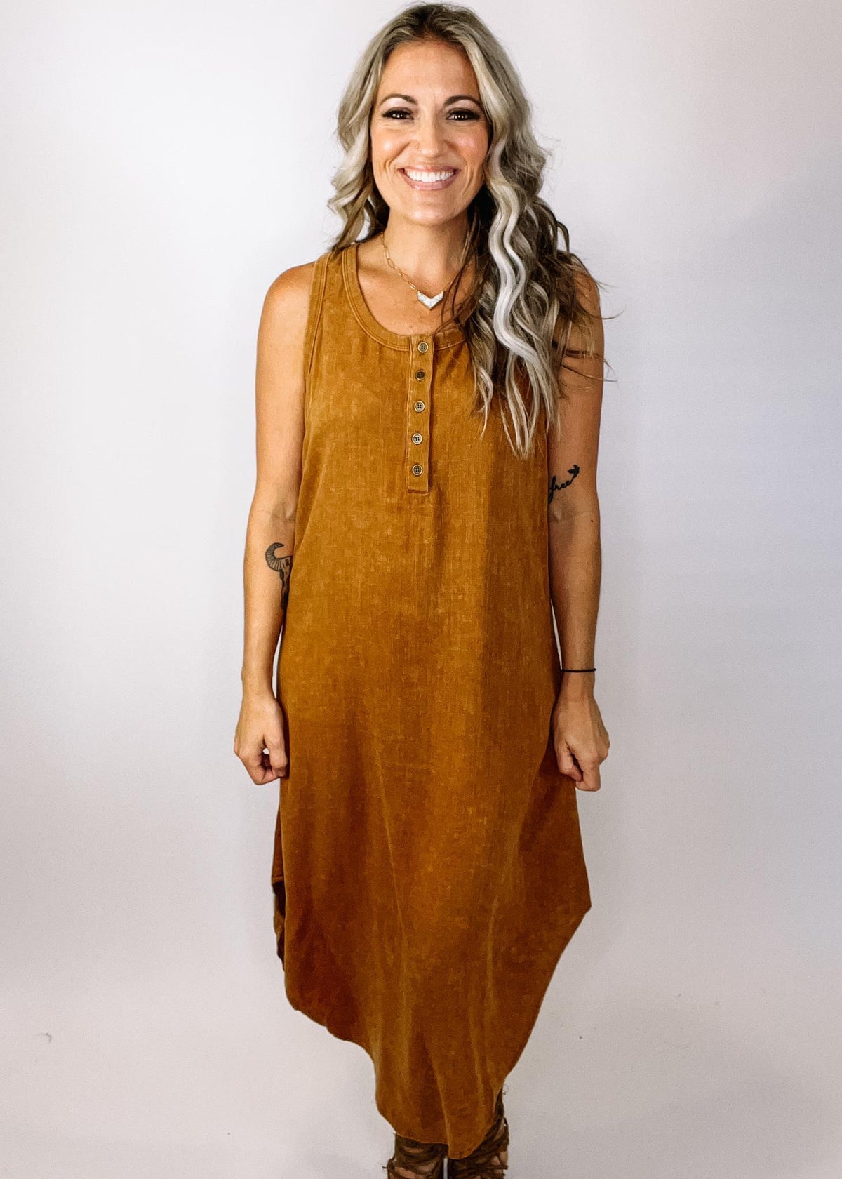 Ochre Linen Blend High Low Dress