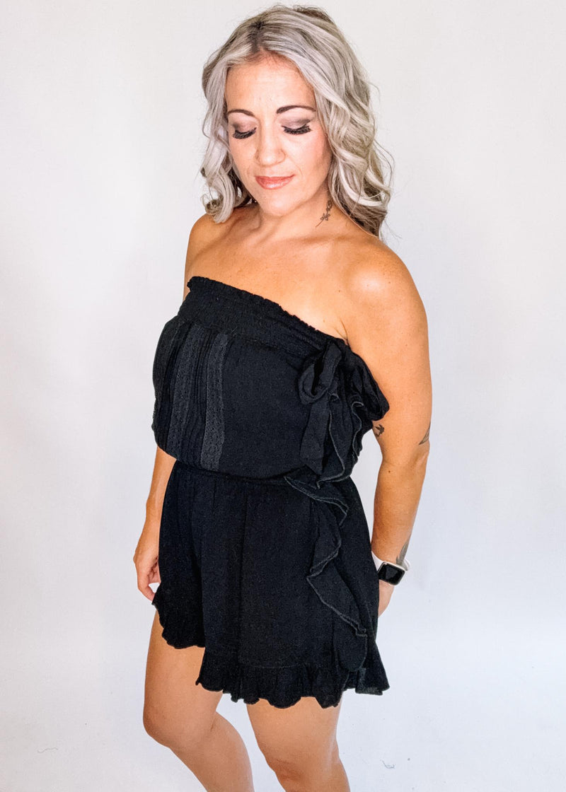 Lace Detail Ruffle Trim Romper