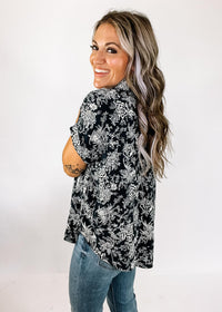 Navy Ivory Floral Dolman Blouse