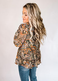 Green Orange Printed Blouse