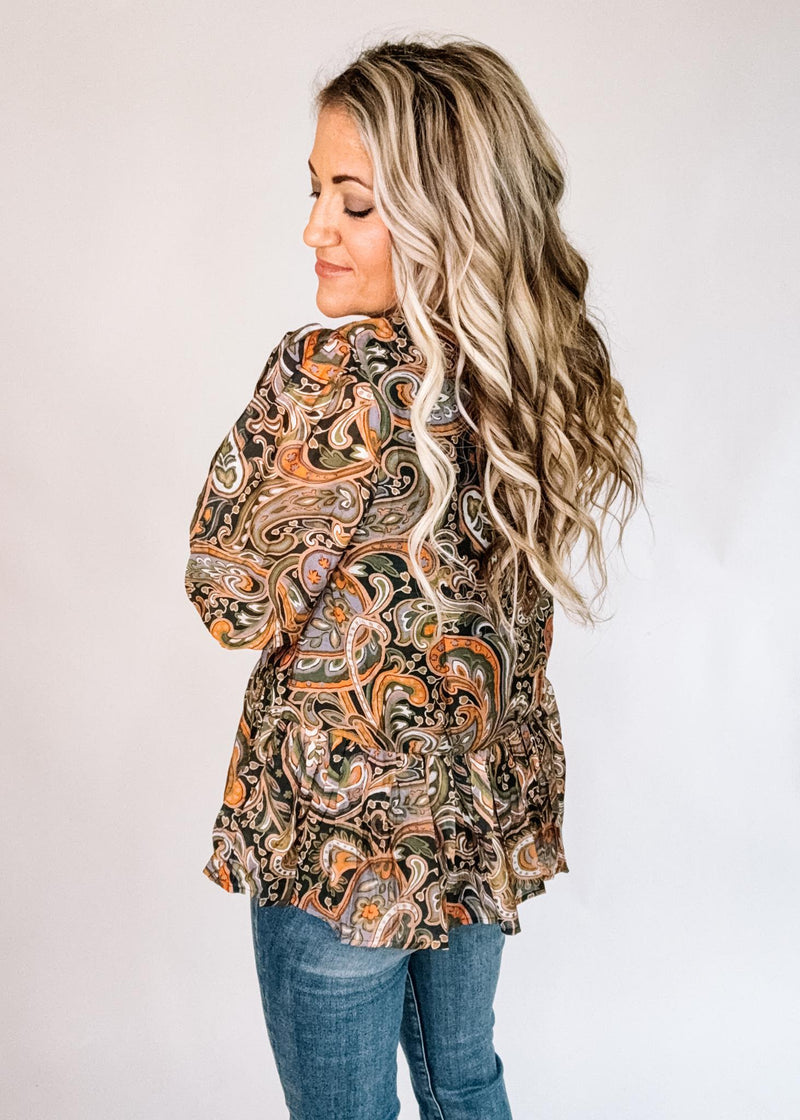 Green Orange Printed Blouse