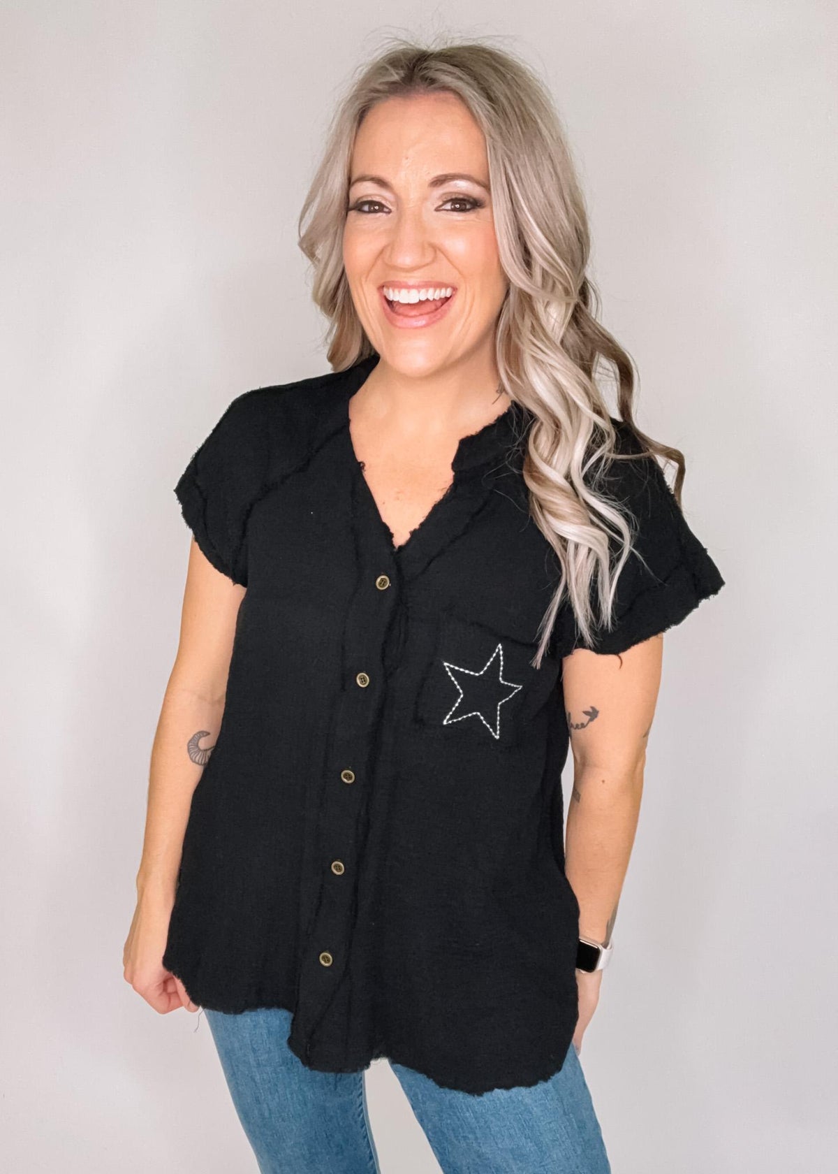 BLACK FRIDAY Black Button Down Classic Top