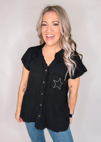 BLACK FRIDAY Black Button Down Classic Top