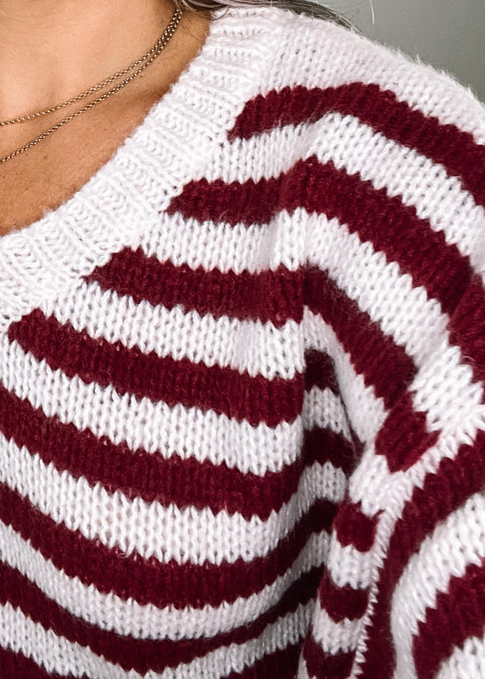 Burgundy and White Stripe Knit