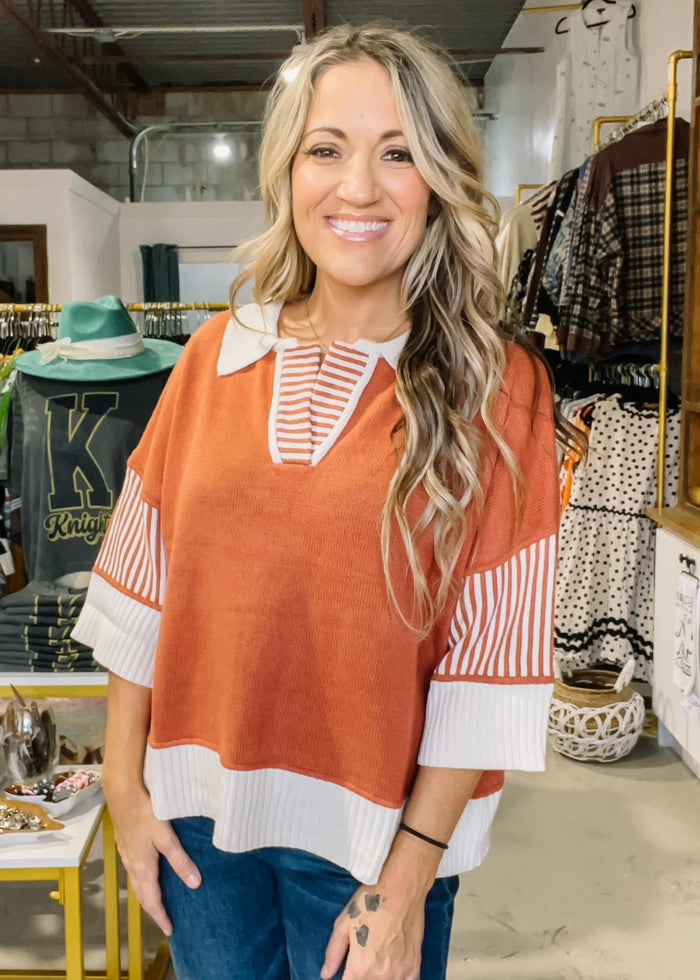Rust Half Sleeve Sweater Top