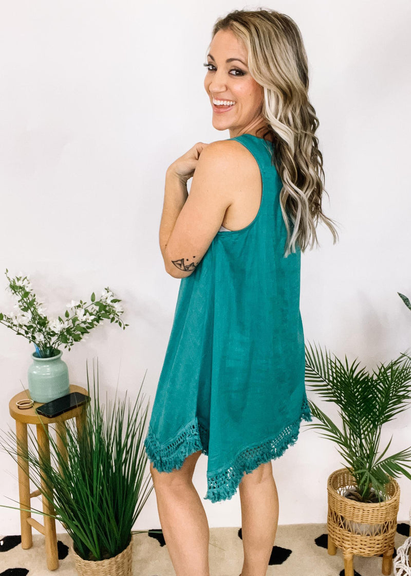 Linen Fringe Hem Sun Dress Linen Fringe Hem Sun Dress