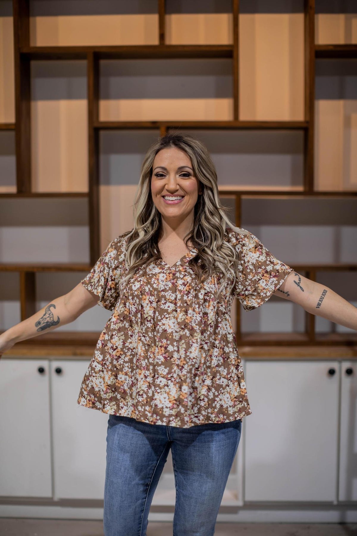 Mocha Floral Boho Blouse