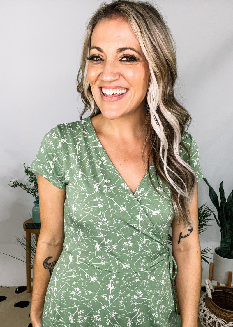 Sage Ditsy Floral Midi Dress The Teal Eagle Boutique Sage Ditsy Floral Midi Dress The Teal Eagle Boutique