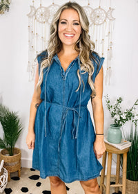 Chambray Flare Dress with Pockets