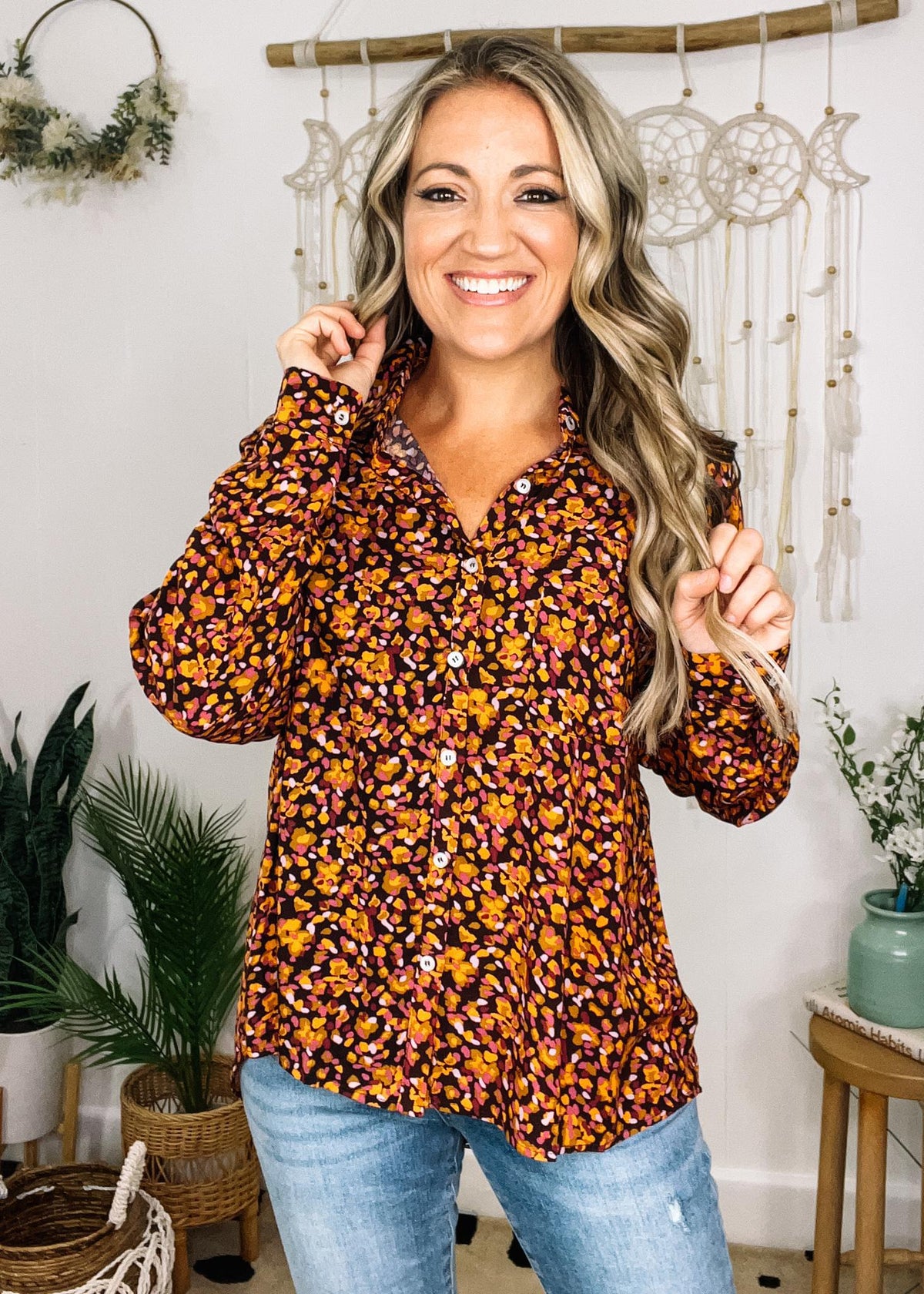 Purple and Brown Floral Top